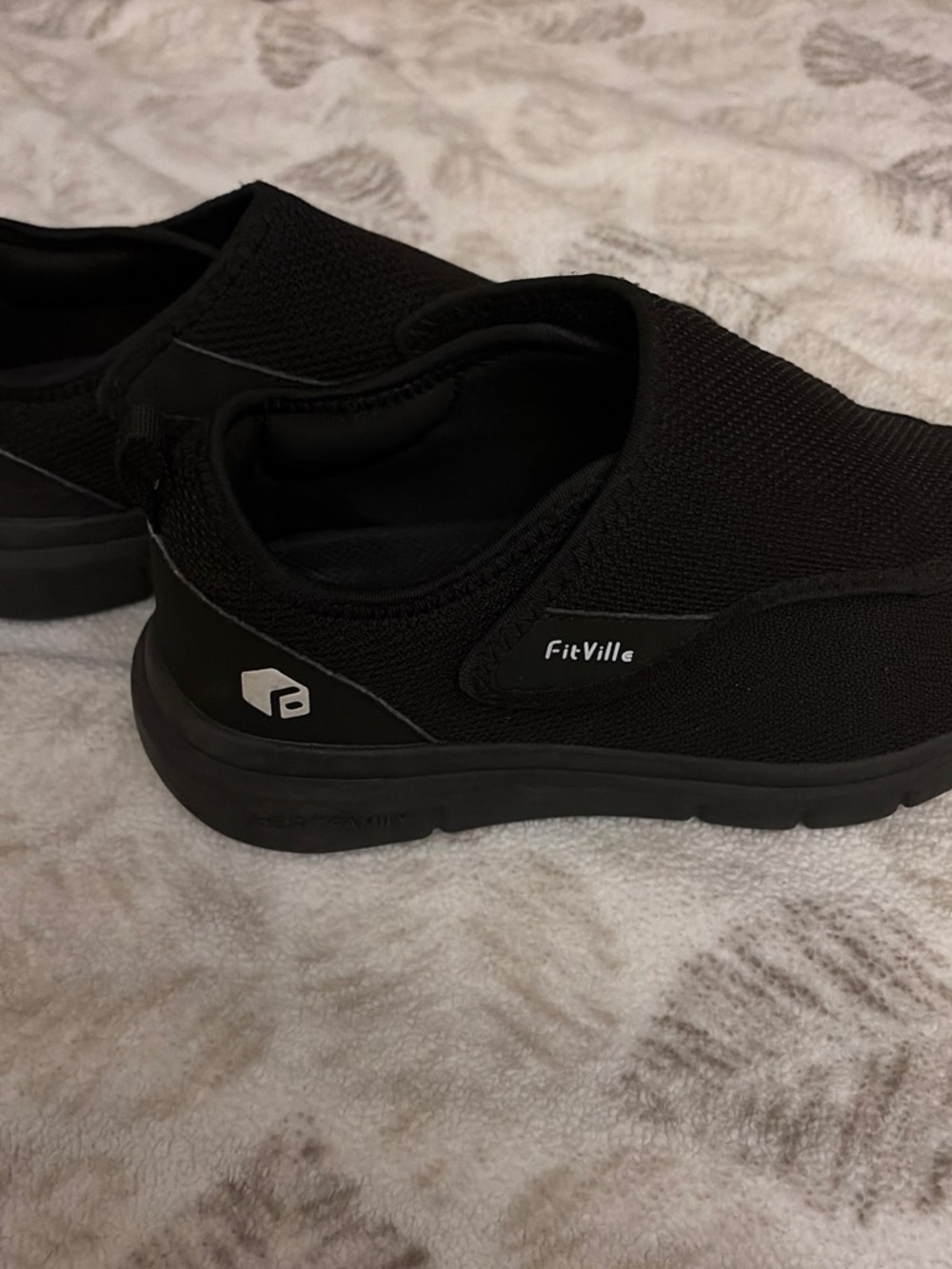 FitVille Men's Black Slip-On Athletic Walking Shoe